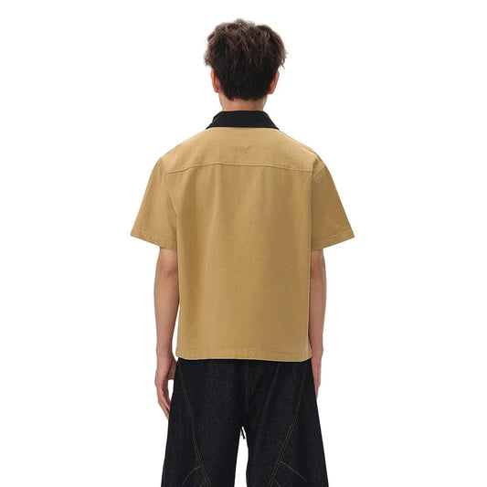 Retro Spliced Cargo Short Sleeve Shirt