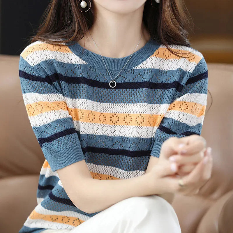 Hollow Out Contrasting Colors Summer Sweaters
