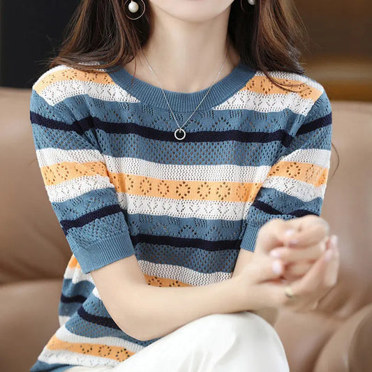 Hollow Out Contrasting Colors Summer Sweaters
