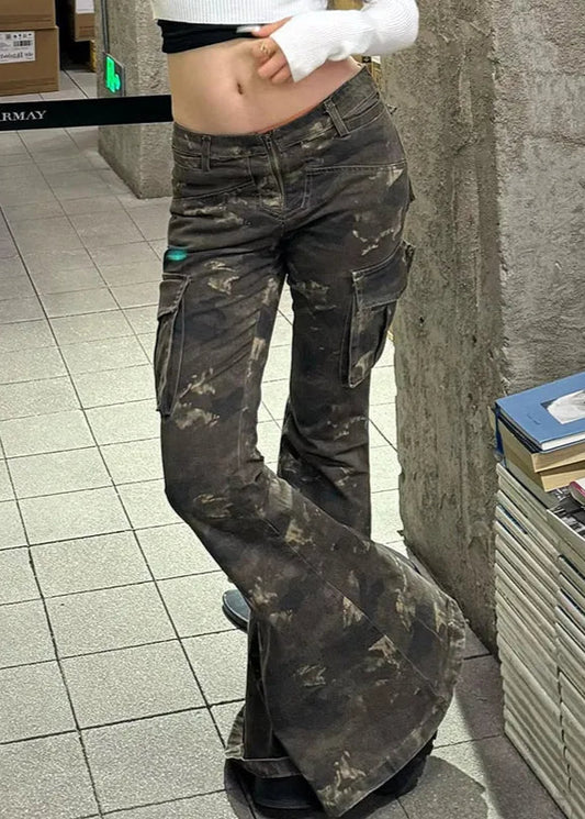 Vintage Camouflage Khaki High Waisted Jeans