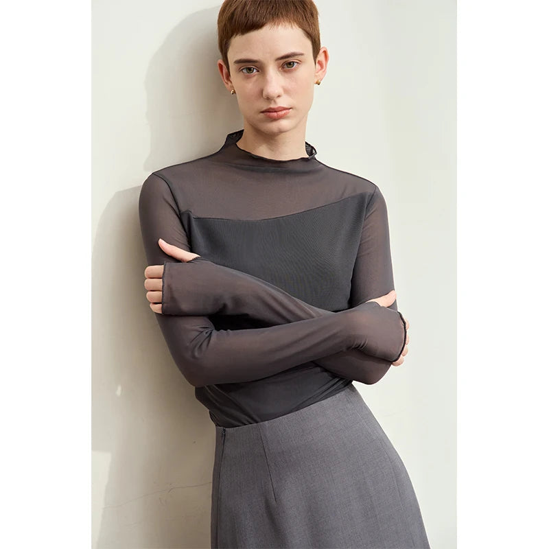 Minimalist Mesh High Neck T-Shirt