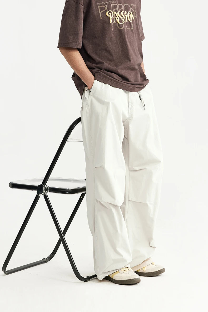 Elastic Waist Baggy Parachute Cargo Pants