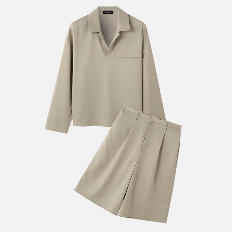 Stylish Solid Color Lapel Set T-Shirt