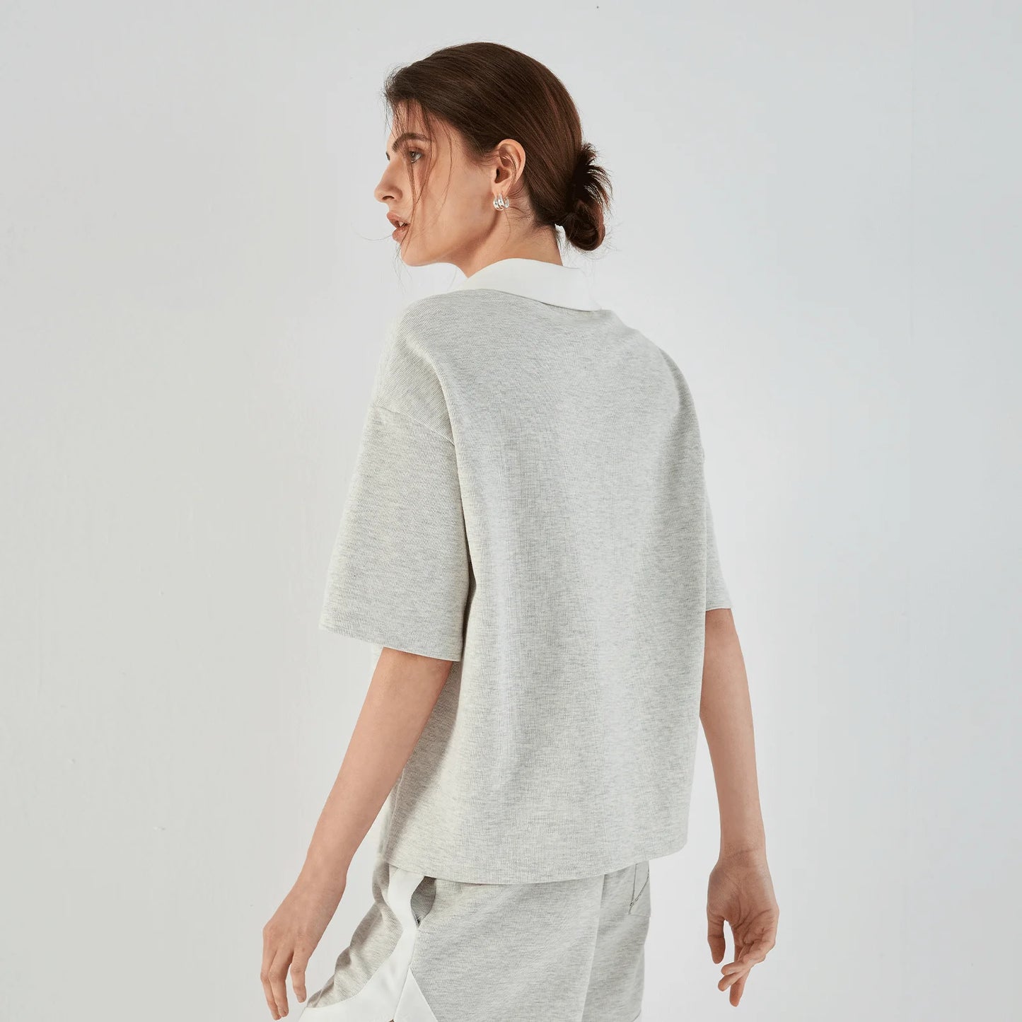 Soft Combed Cotton Lapel Women T-Shirt