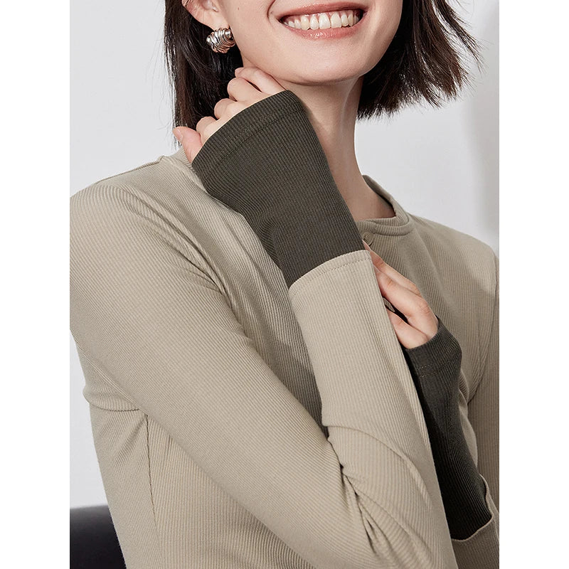 Color Block Long Sleeve Women T-Shirt