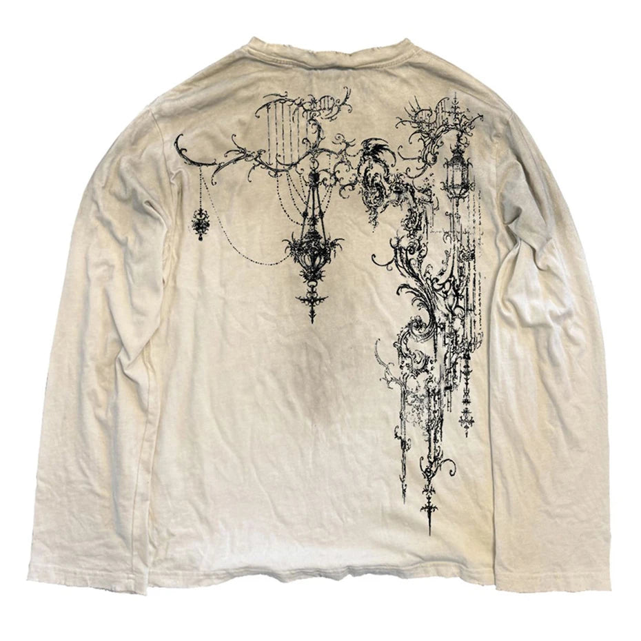 Vintage Gothic Flower Graphic Long T-Shirt