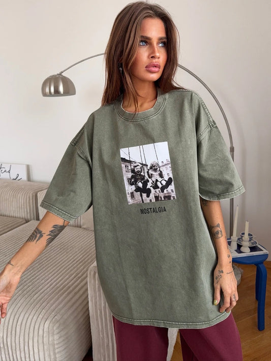 Retro Vintage Printed Cotton T-Shirt