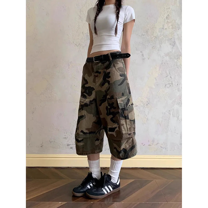 Retro American Camouflage Denim Summer Jorts