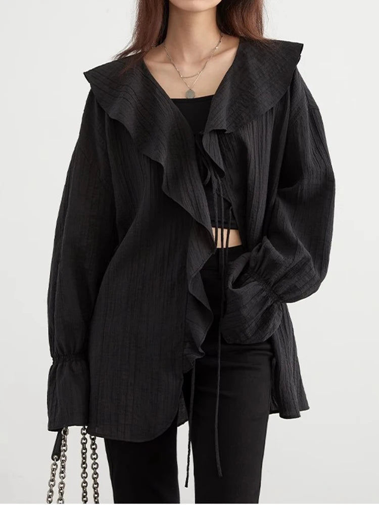 Ruffle Sleeve Lace Up Blouses Shirt