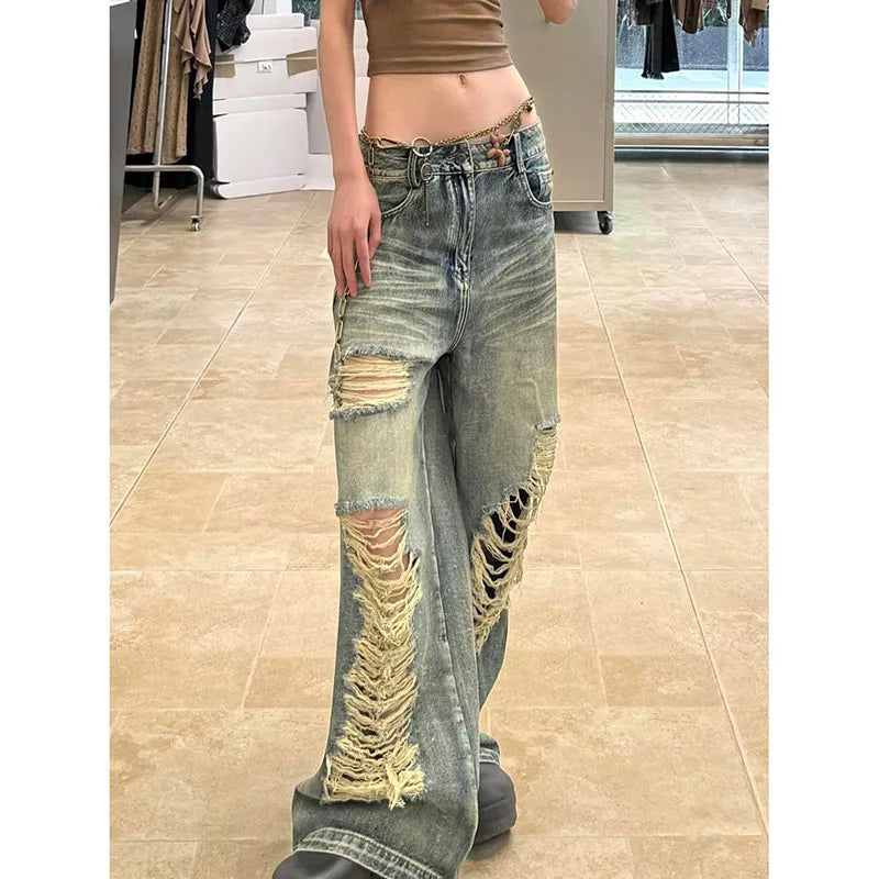 Vintage Washed Denim High Waist Jeans