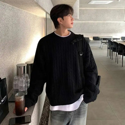 Korean Style Round Collar Sweaters Pullovers