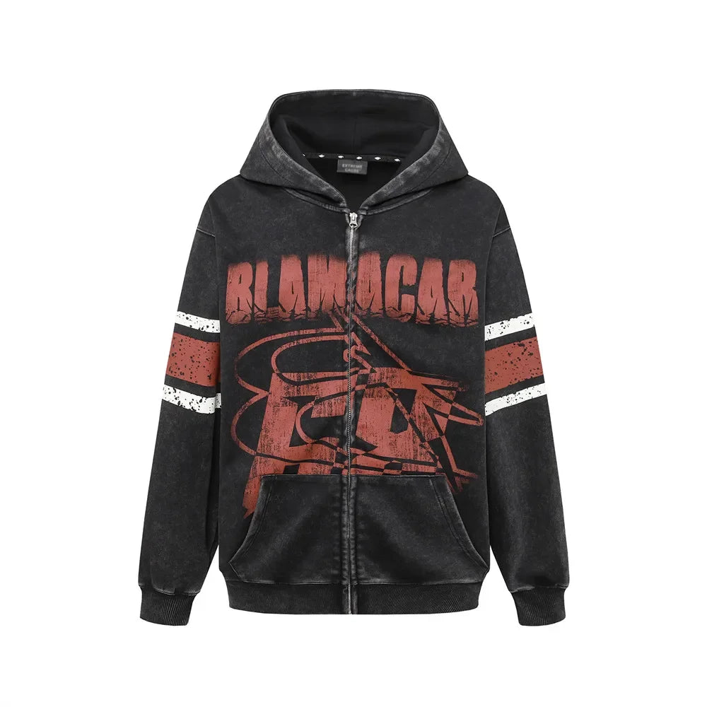 Vintage Distressed Print Hooded Sweatshirts