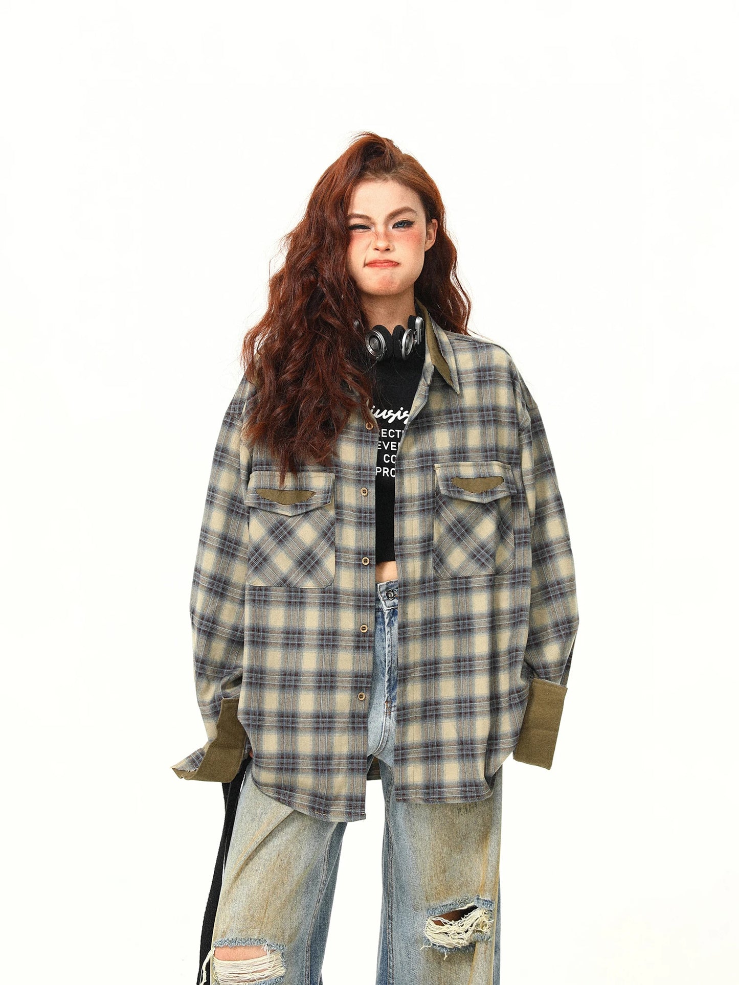 Contrasting Color Plaid Jacket Spring/Autumn Shirt