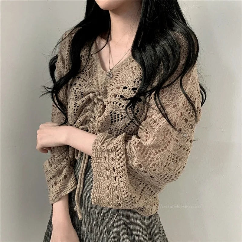 Chic Hollow Out V-Neck Pullover