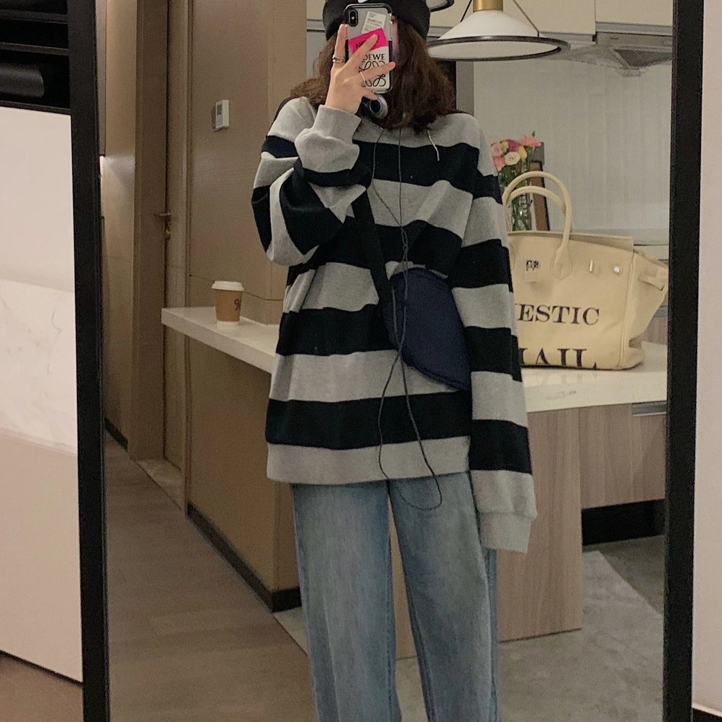 Striped Long Sleeve Cotton Hoodie Shirt