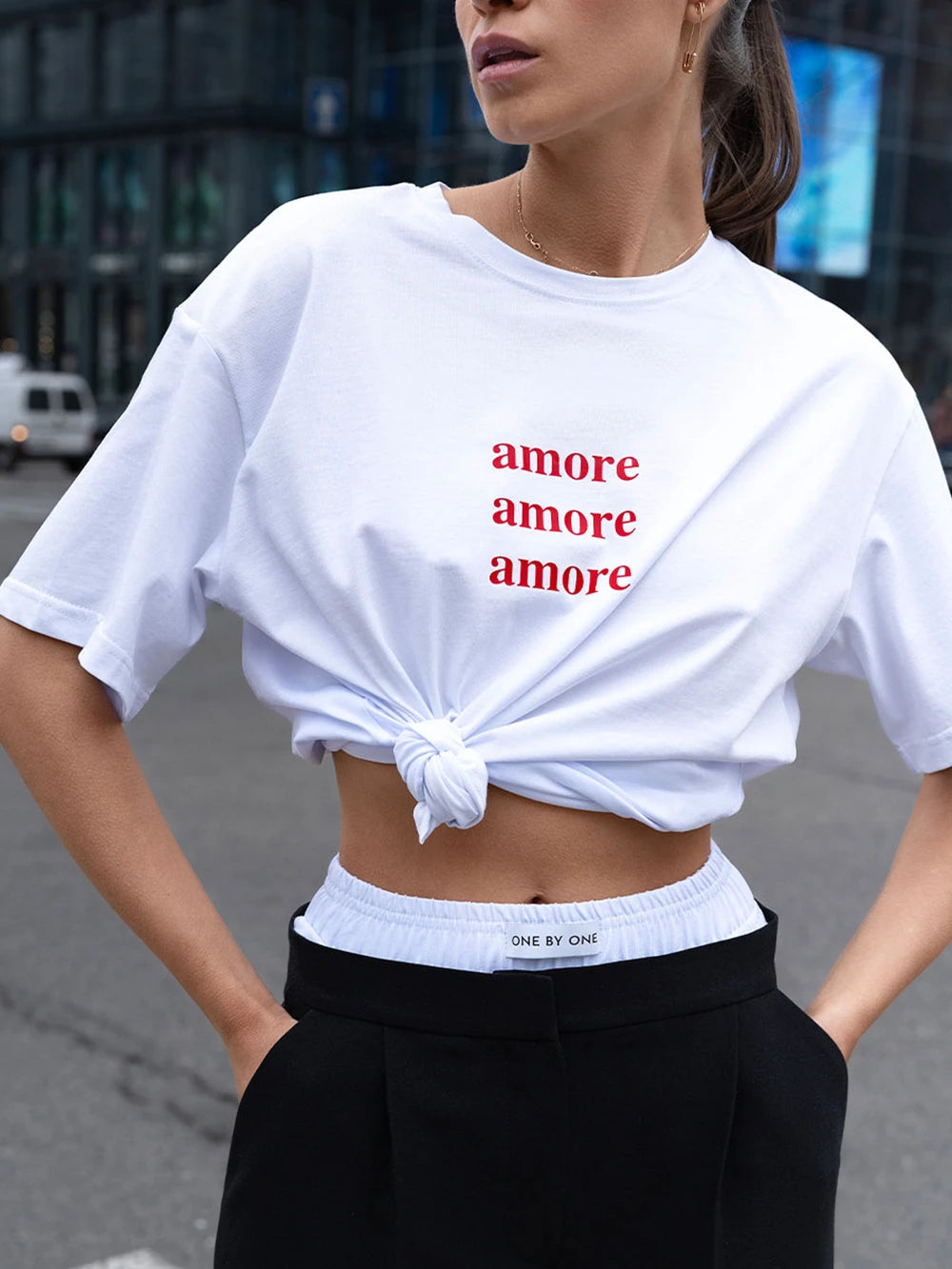 Amore Print Red Oversized Cotton T-Shirt