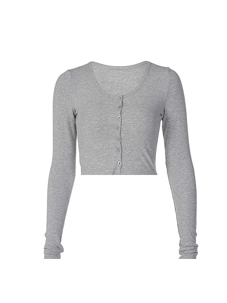 Vintage Grey V-Neck Long Sleeve T-Shirt