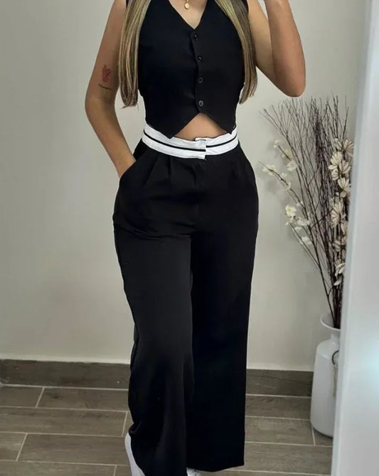 Summer Casual V-Neck Buttoned Vest Pants
