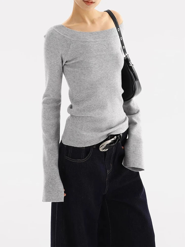 Elegant Solid Knit Off-Shoulder Sweater