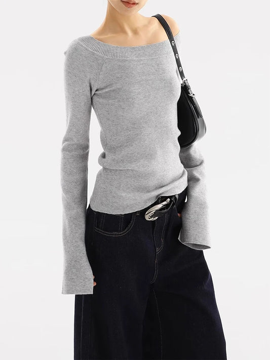 Elegant Solid Knit Off-Shoulder Sweater