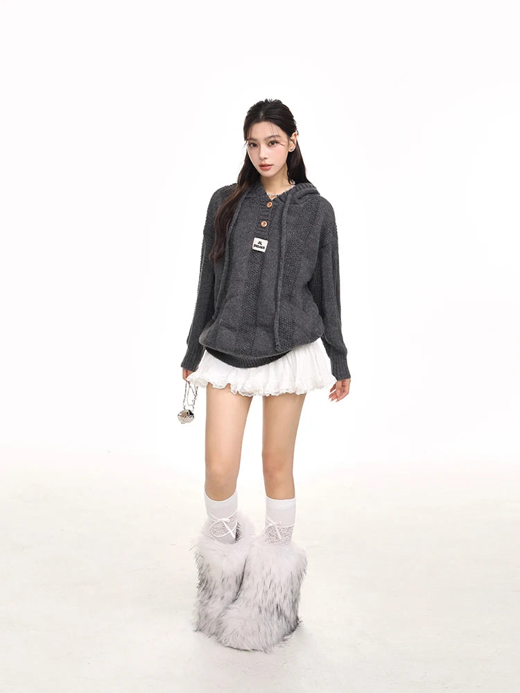 Retro Korean Hooded Sweater Casual Pullover