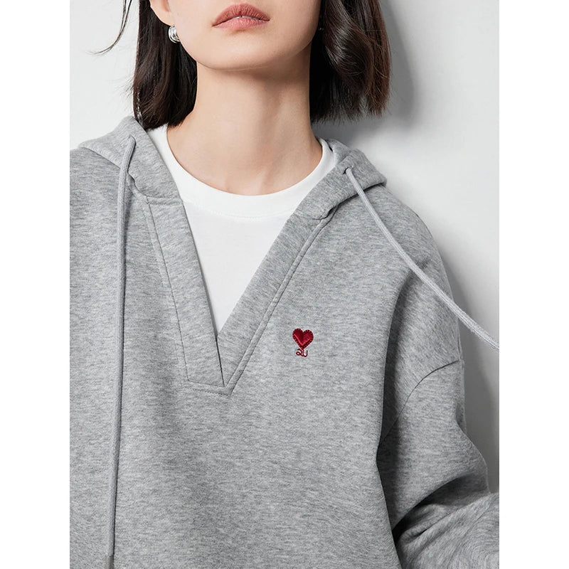 Heart Embroidery Fake Two-Piece Sweatshirt