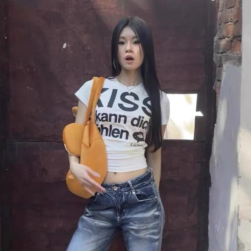 Vintage Japanese Letter Print T-Shirt