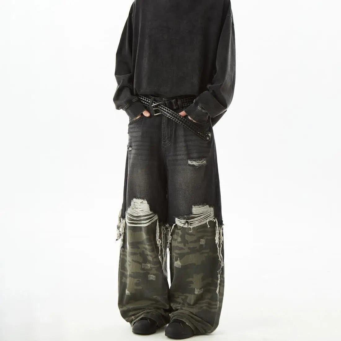 Retro Camouflage Splicing Loose Straight Jeans