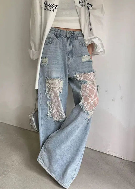 Vintage Blue Ripped Hip Hop Jeans