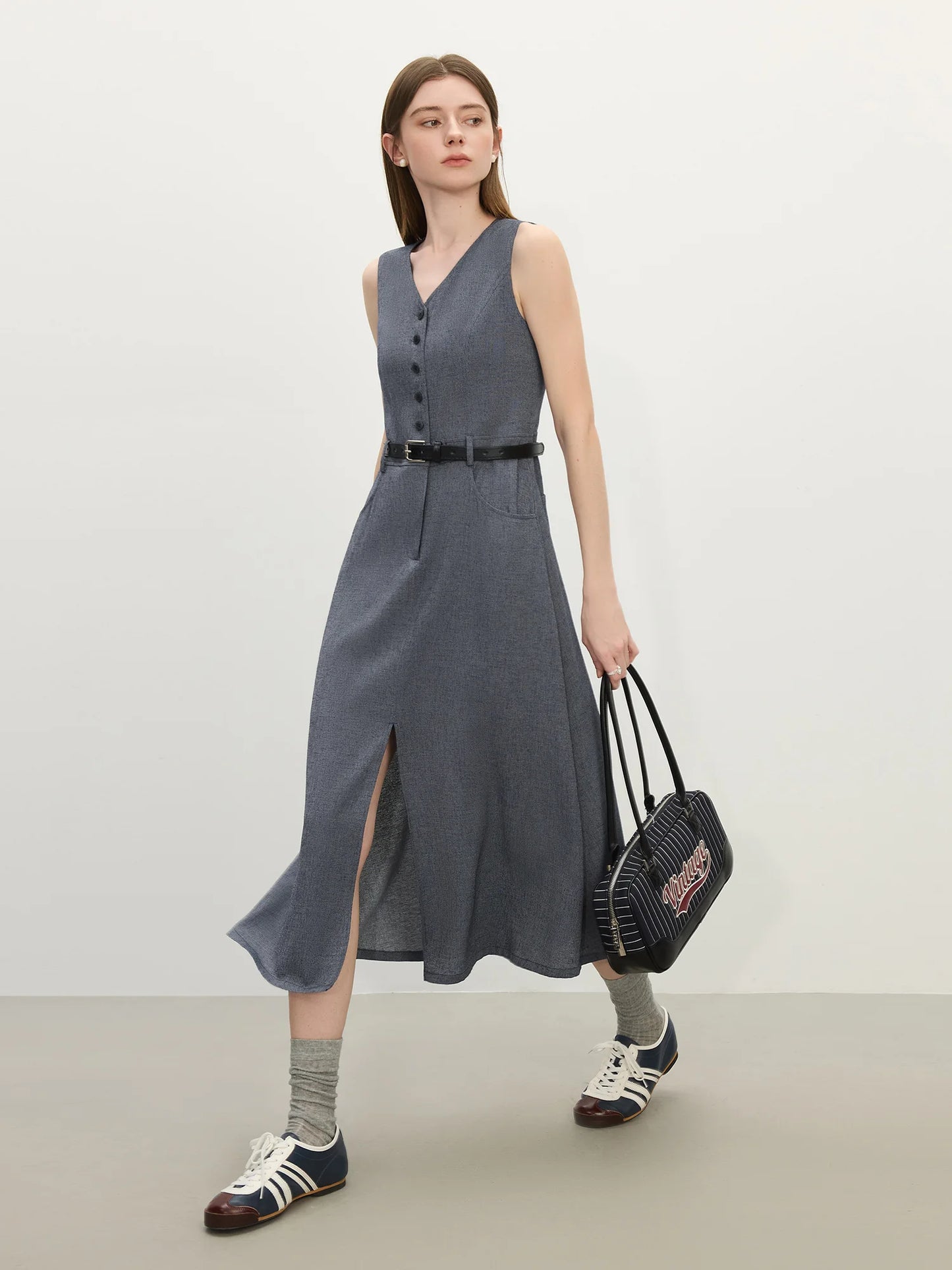 Navy Inspired Sleeveless A-Line Denim Dress