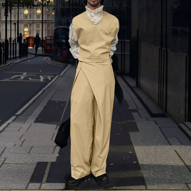 Deconstructed Solid Color Casual Vest Pant