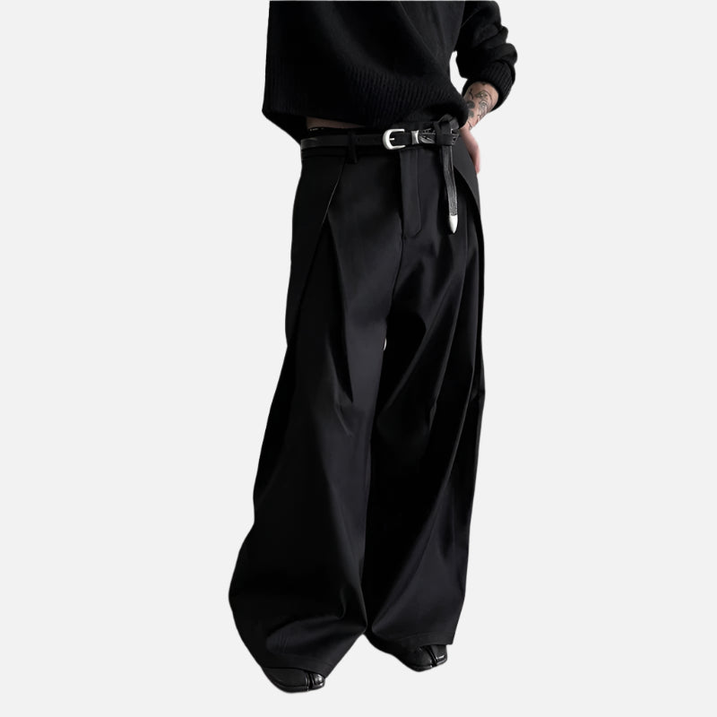 Black Pleated Wide Leg Dressy Pants