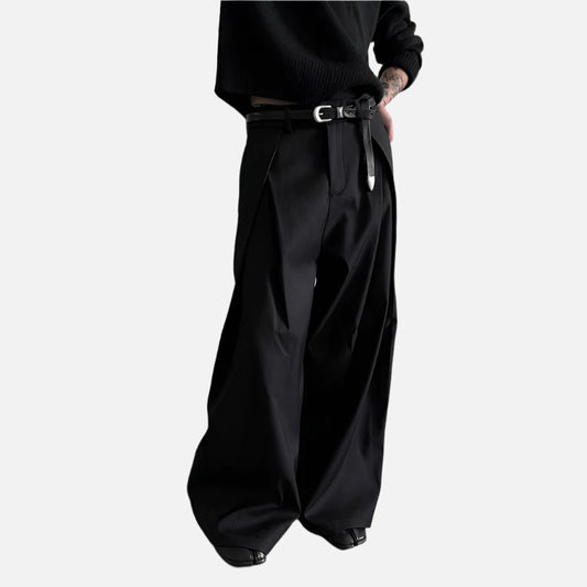 Black Pleated Wide Leg Dressy Pants