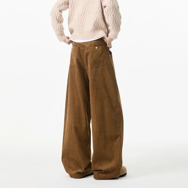 Beige Oversized Straight Corduroy Pants