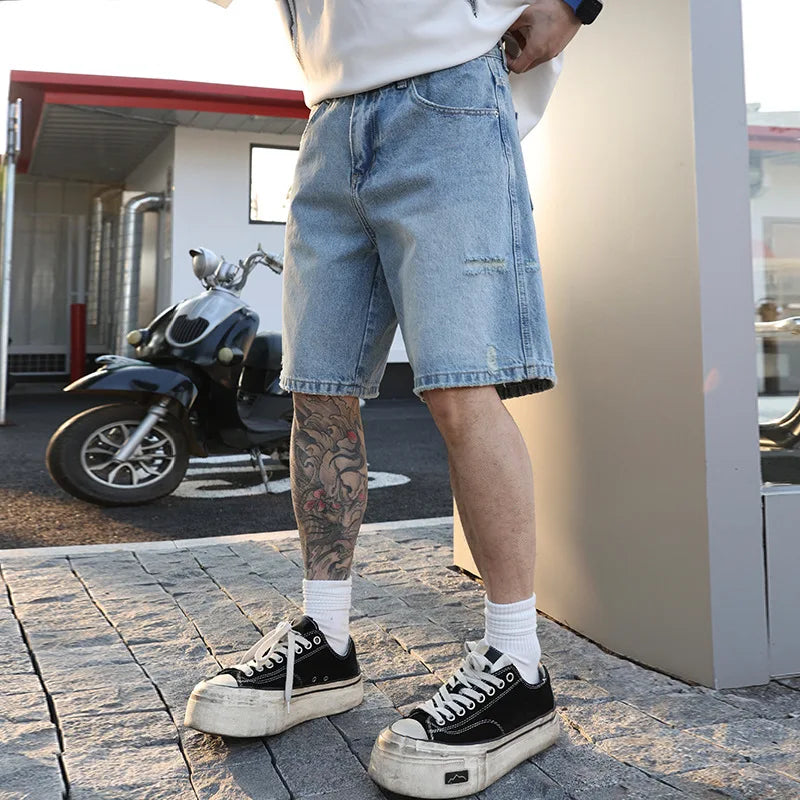 Loose Fit Washed Denim Shorts