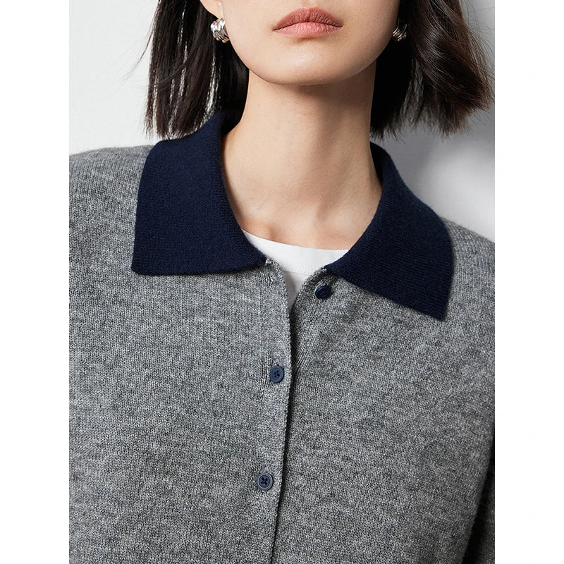 Elegant Contrast Color Knitted Cardigan Sweater