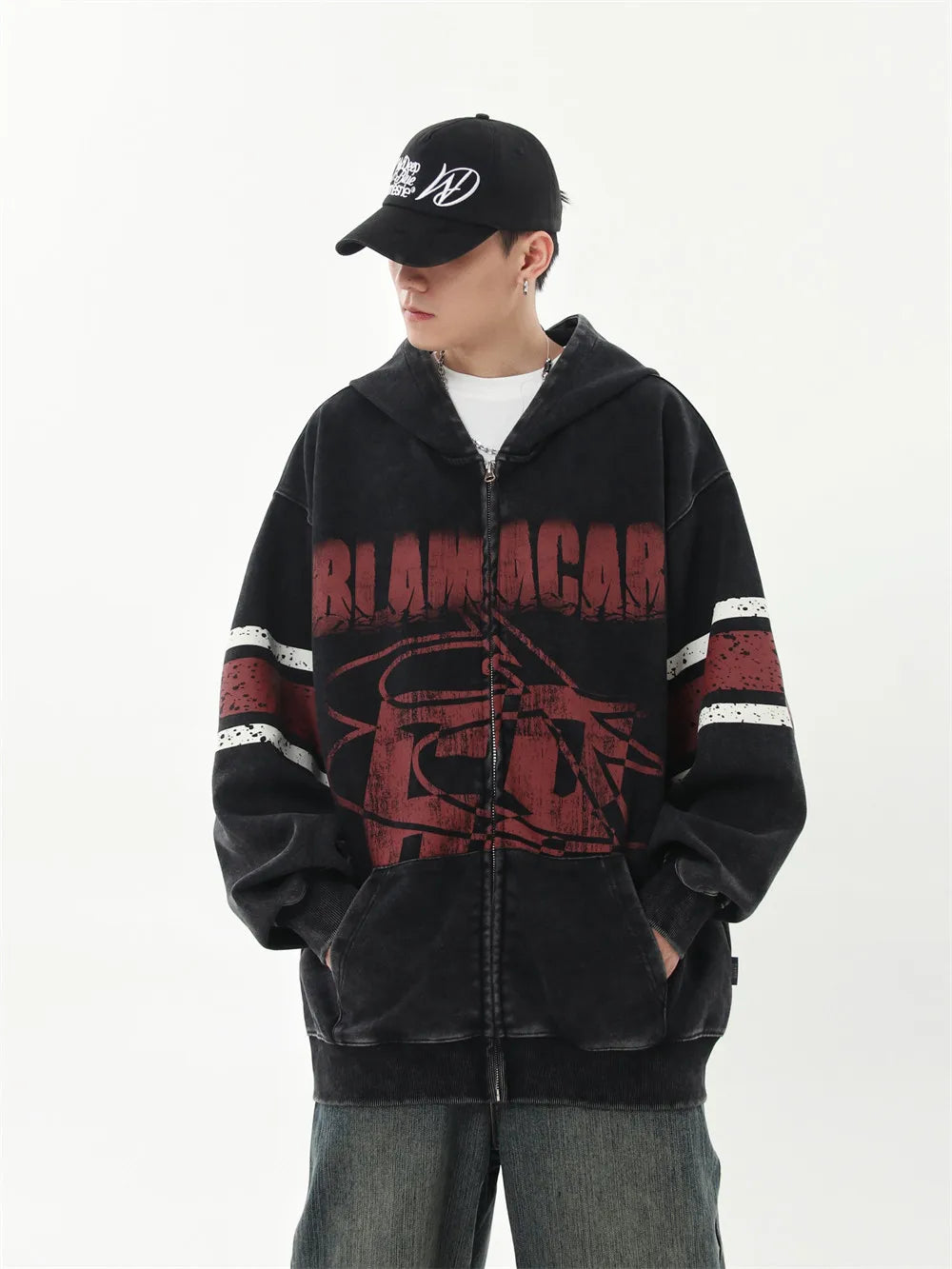 Vintage Distressed Print Hooded Sweatshirts