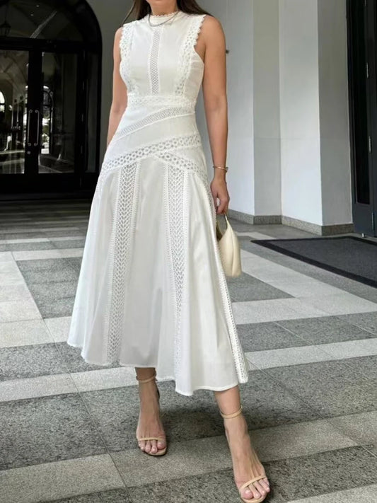 Elegant Embroidered Sleeveless Summer Dress