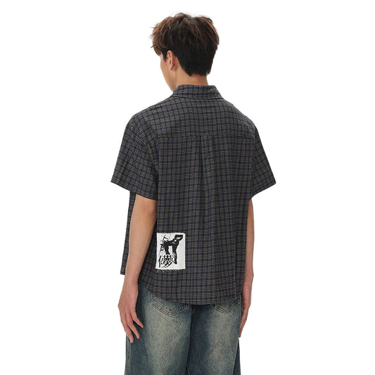 Retro Graffiti Plaid Short Sleeve Shirt