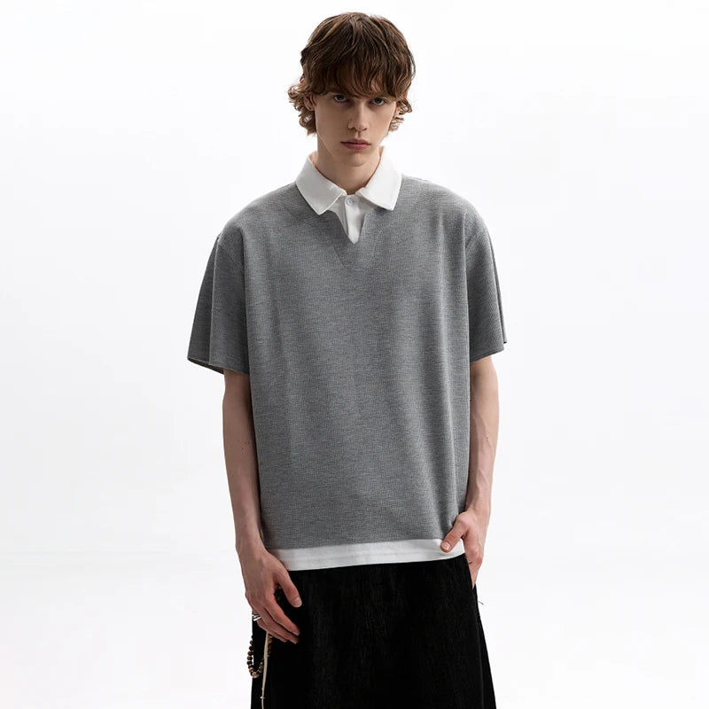 Elegant Two-Piece Lapel Short Sleeve T-Shirt