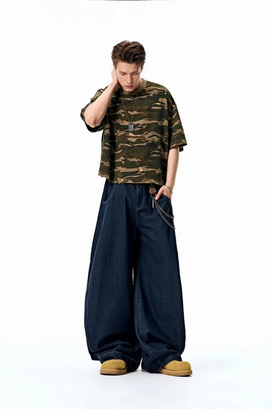 American Oversized Washed Denim Wide Jeans