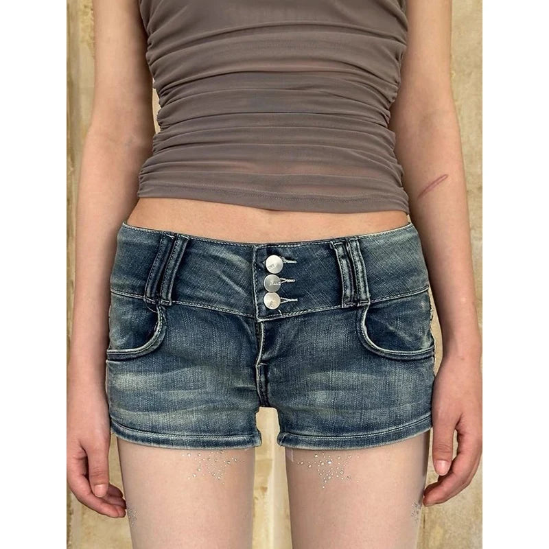 Washed High Waist Denim Shorts
