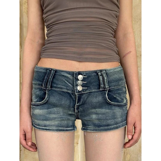 Washed High Waist Denim Shorts