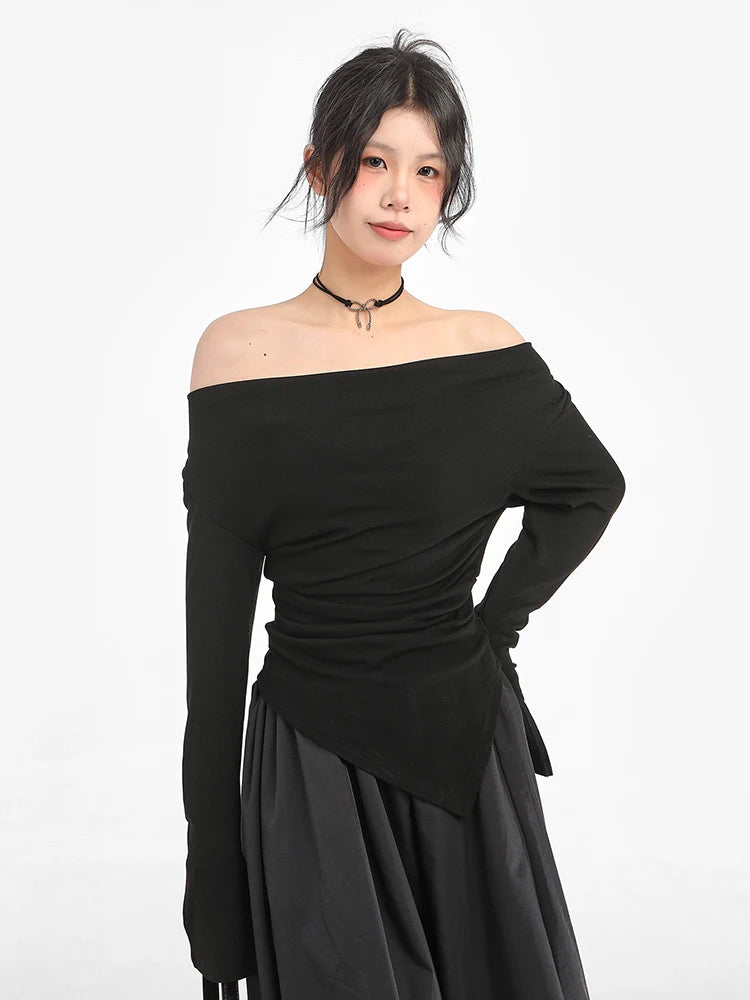 Autumn Irregular Design Off Shoulder T-Shirt