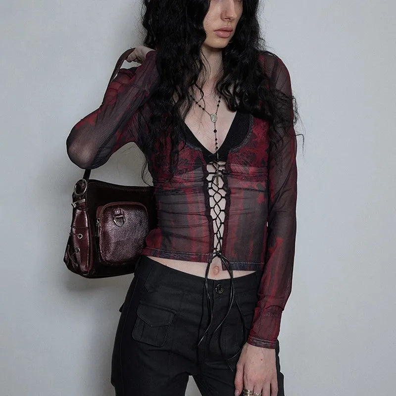 Vintage Grunge Aesthetic Mesh Tattoo T-Shirt