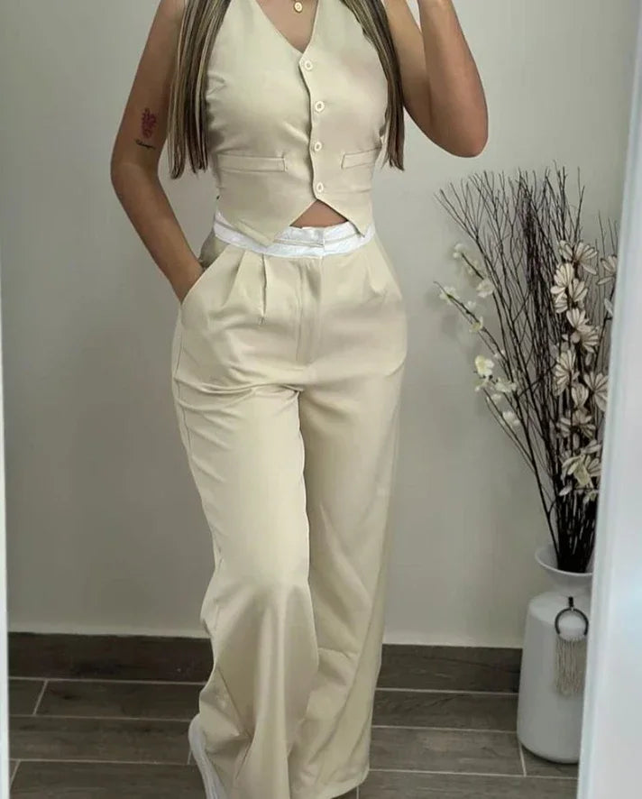 Summer Casual V-Neck Buttoned Vest Pants
