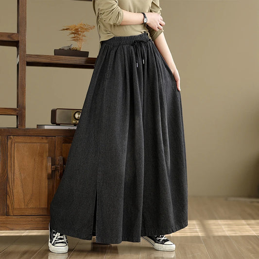 Elastic High Waist Wide Leg Jeans