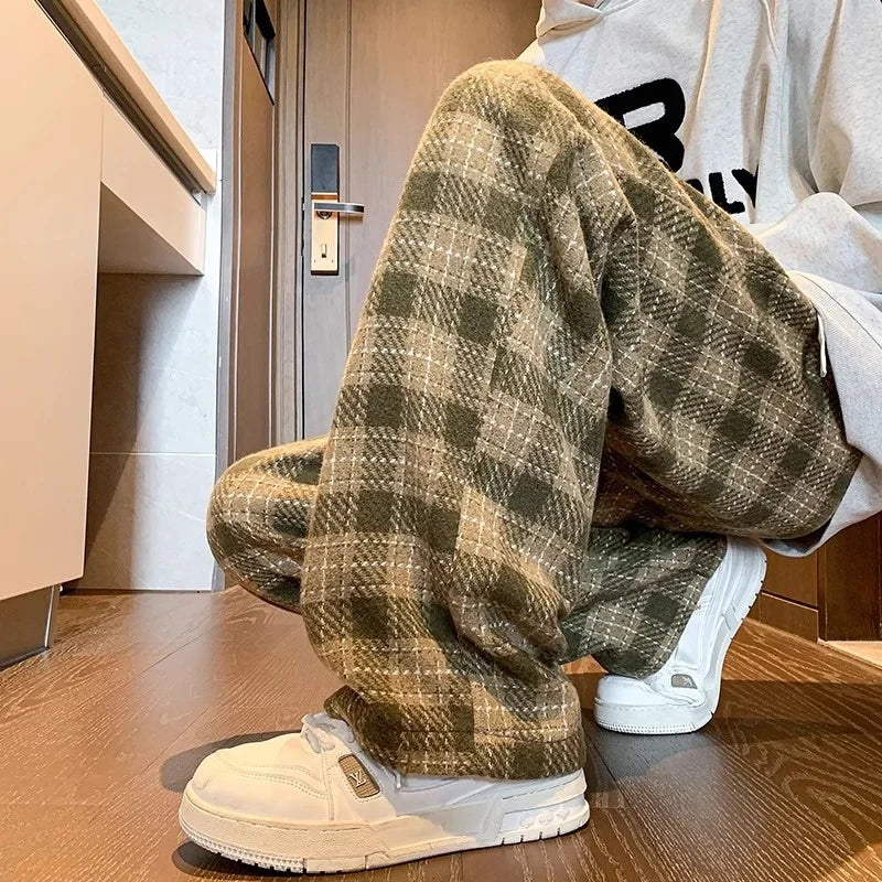 Plaid Baggy Woolen Pants Autumn Pants