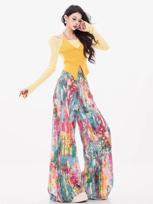 Vibrant Splatter Palette Wide Leg Jeans