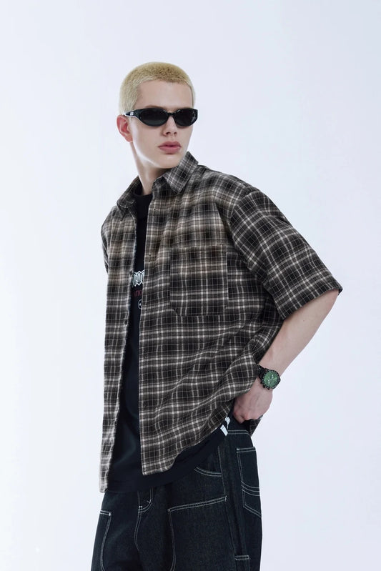Oversized Plaid Heavyweight Short Sleeved Shirt